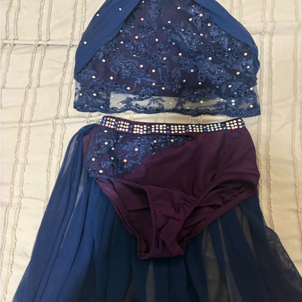 Blue and Purple Dance Costume with Rhinestones